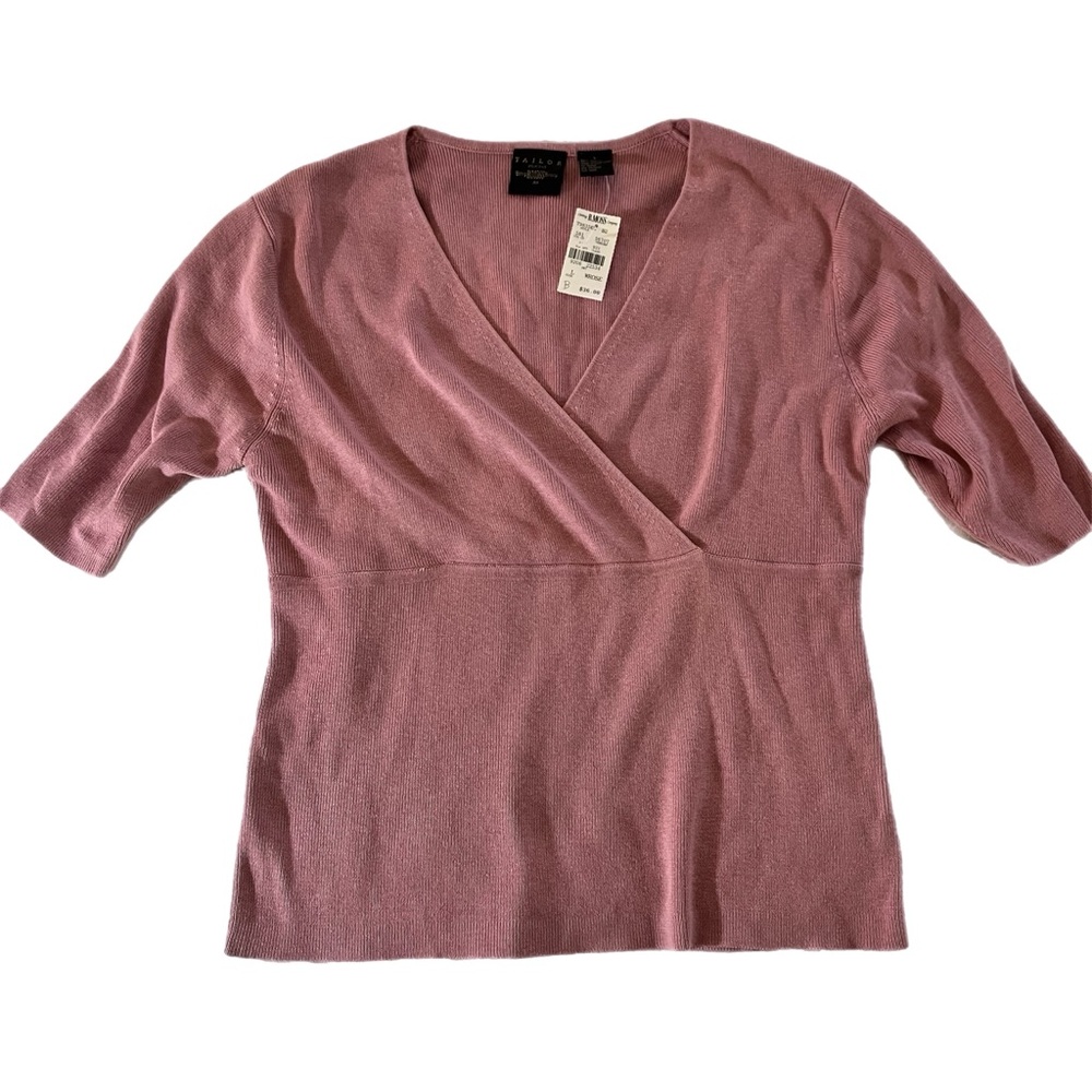 B. Moss NWT Vintage ‘90s-00s Dusty Rose Faux Wrap V-Neck Short Sleeve Top